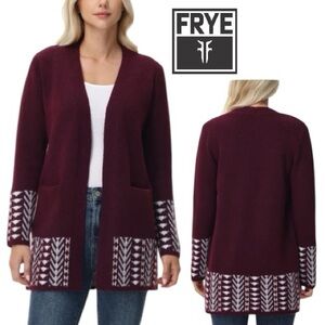🆕 Frye Dark Red Oxblood Luxe Yarn Cozy Open Cardigan Sweater